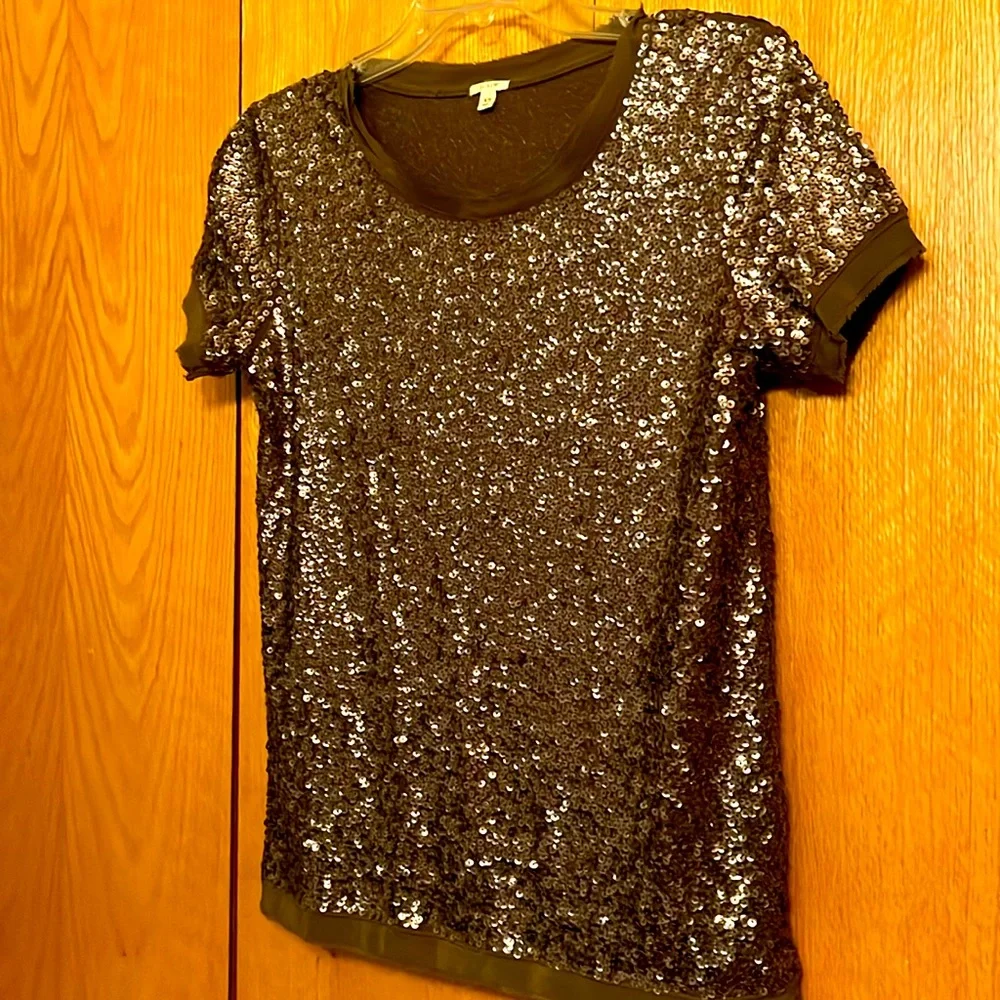 J.crew J Crew XS Bronze metallic sequin tee shirt short sleeve shimmery top EUC